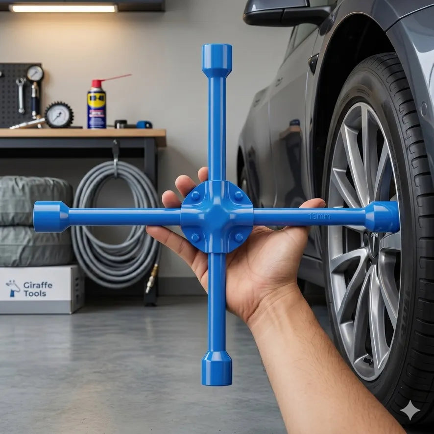 Heavy-Duty Metal 4-Way Cross Lug Wrench for Car Tires