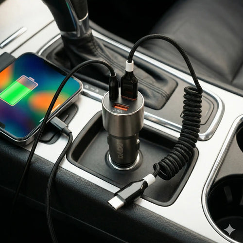 3.4A Dual Port Metal Quick Car Charger with Charging Cable