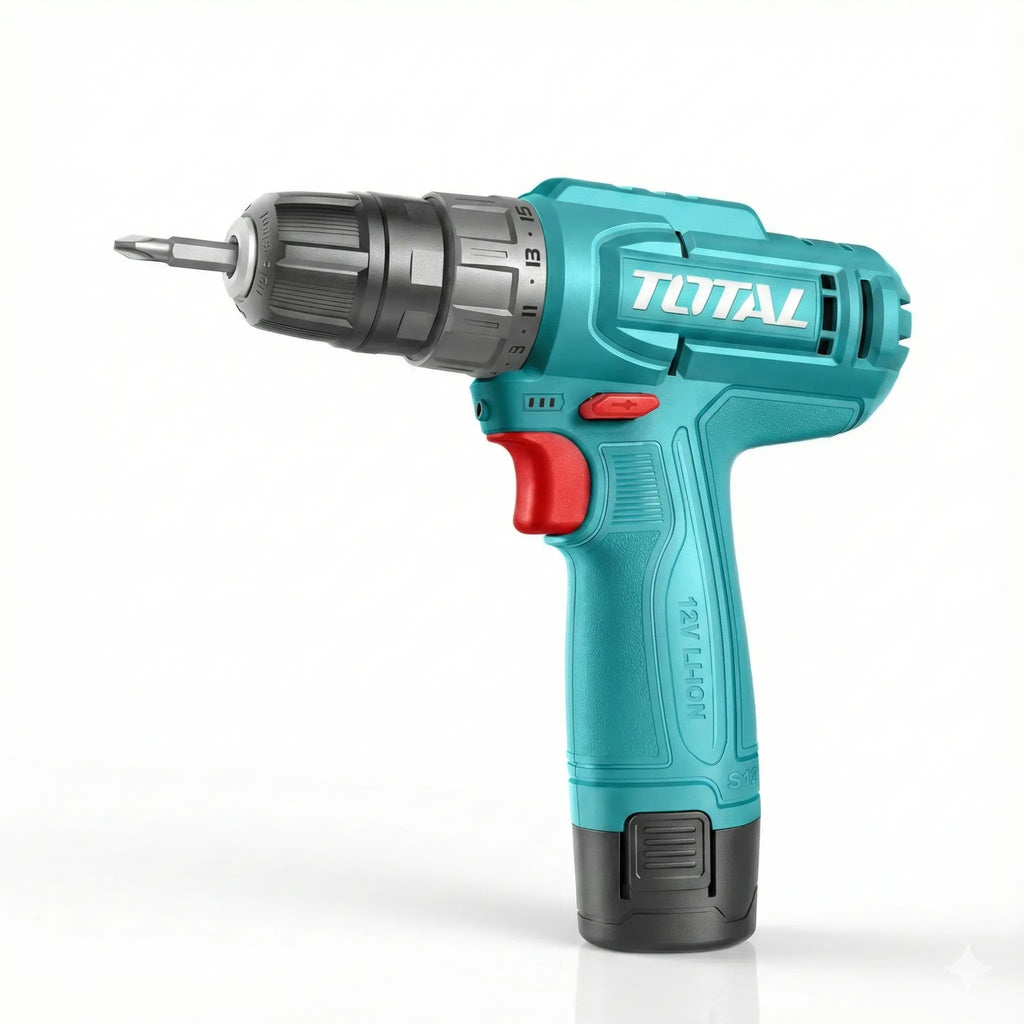 مثقاب لاسلكي TOTAL 12V مع ظرف- 20 نيوتن متر – بطارية 1 * 1.5 أمبير في الساعة -من النوع C