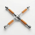 4-Way Wheel Spanner Heavy Duty Lug Wrench 17x19x21x23 – Chrome Vanadium Steel with Orange Grip