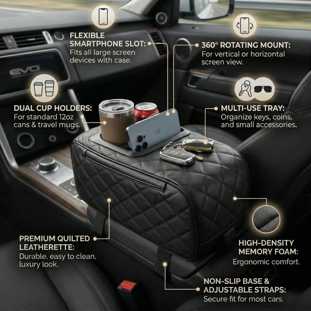 Car Armrest with Cup Holder and Phone Holder