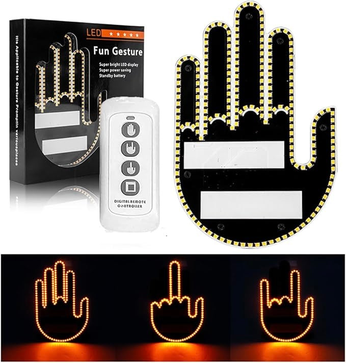 LED Car Gesture Light with Remote Control - Fun Hand Sign Display
