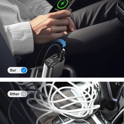 100W Smart Retractable Car Charger - Fast Charging with Digital Display