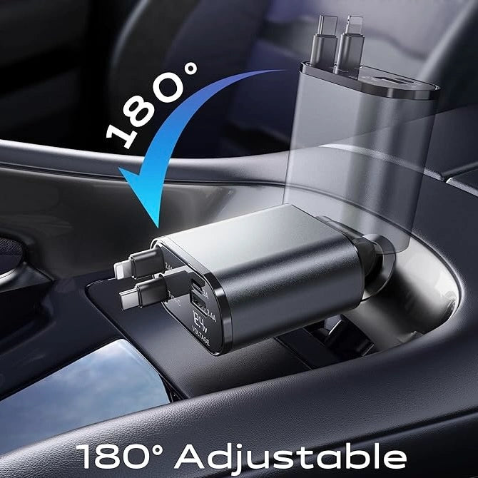 100W Smart Retractable Car Charger - Fast Charging with Digital Display