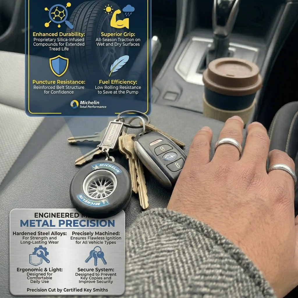 ميدالية مفاتيح للسيارات على شكل إطار كاوتش رياضي بشعار ميشلان