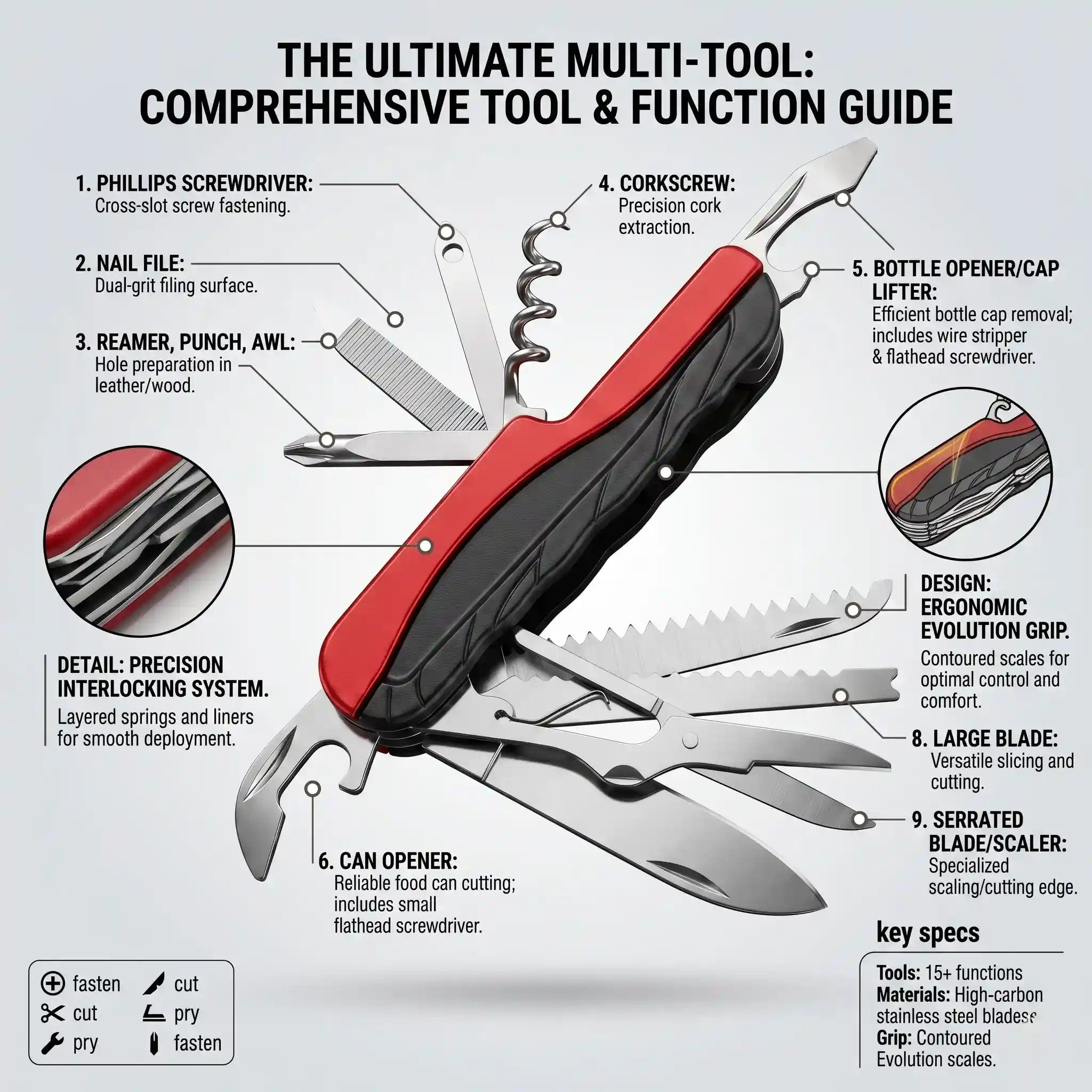 Mini Premium 10-in-1 Stainless Steel Folding Multi-Tool Pocket Knife for Camping