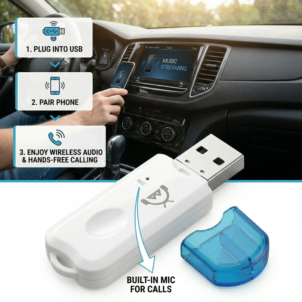 Universal USB Bluetooth Audio Receiver Dongle for Car & Home Stereo