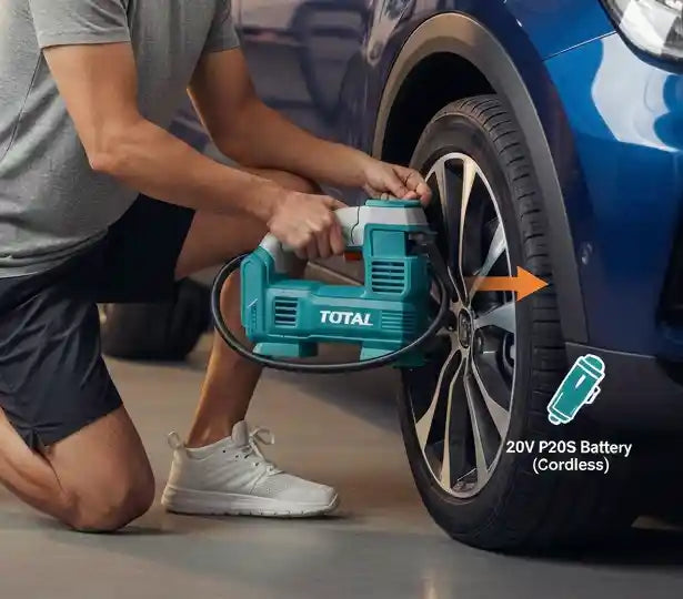 TOTAL 20V ضاغط هواء محمول لاسلكي للسيارة – سلسلة Super – حتى 160PSI / 11Bar