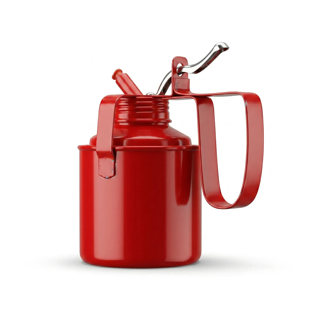 Classic Red Metal Oil Squirt Can & Lubrication Pump Oiler
