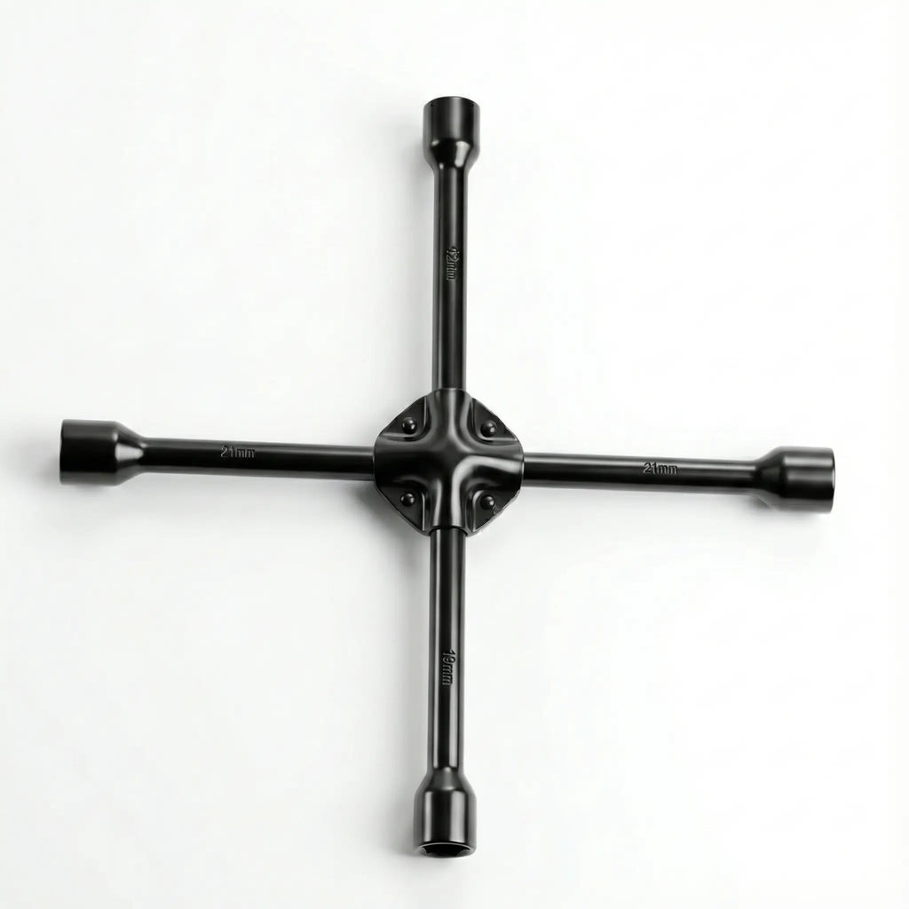 Professional 4-Way Cross Wheel Spanner - Heavy Duty Carbon Steel - Universal Lug Wrench.