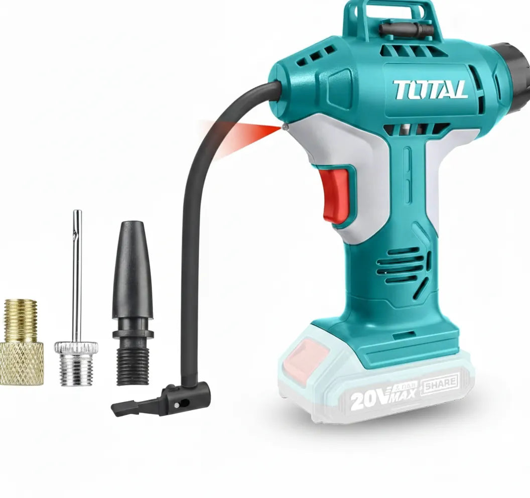 TOTAL 20V Li-ion Cordless Air Inflator - Portable Tyre Compressor for Cars & Bikes - Model TACLI2001
