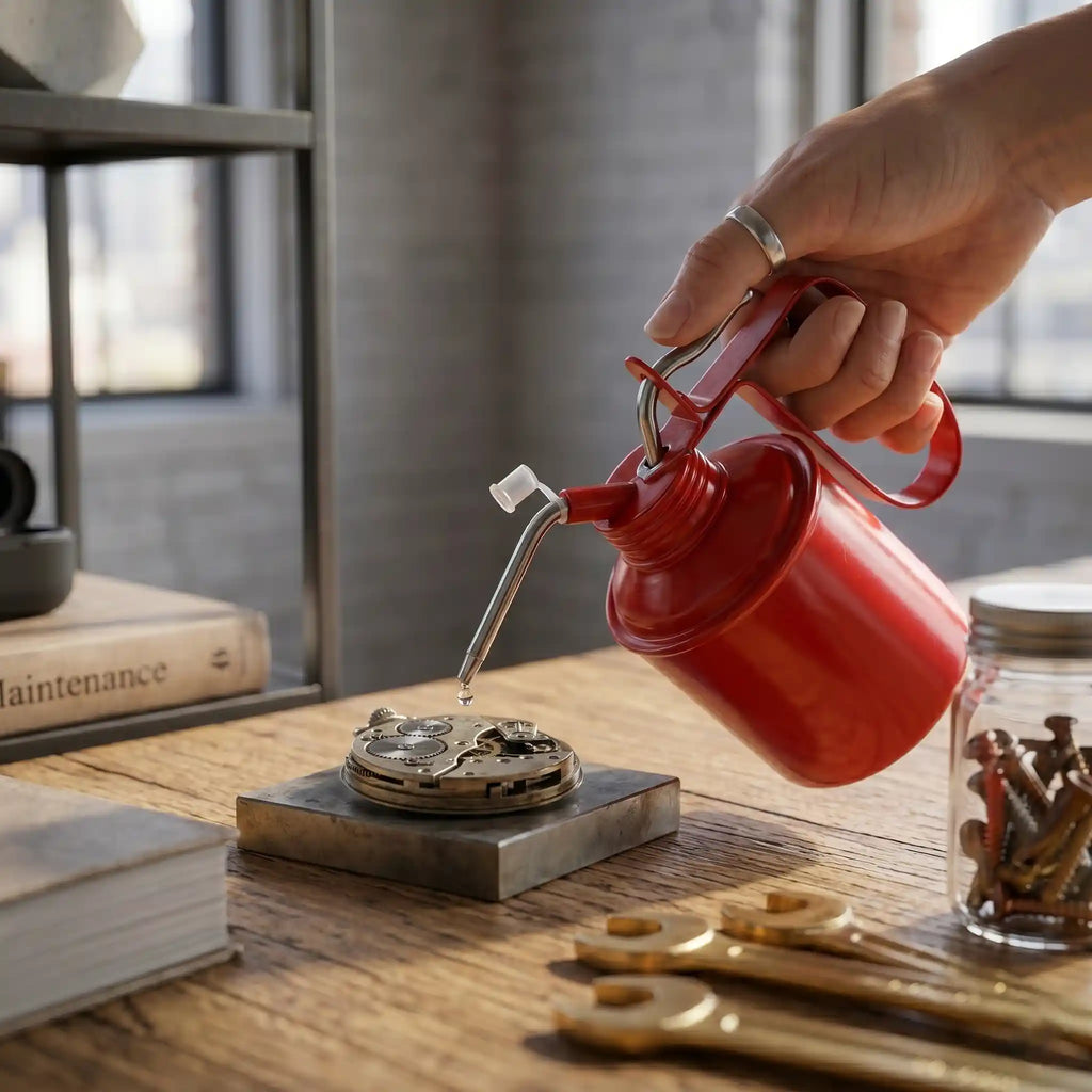 Classic Red Metal Oil Squirt Can & Lubrication Pump Oiler