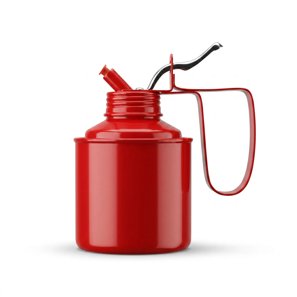 Classic Red Metal Oil Squirt Can & Lubrication Pump Oiler