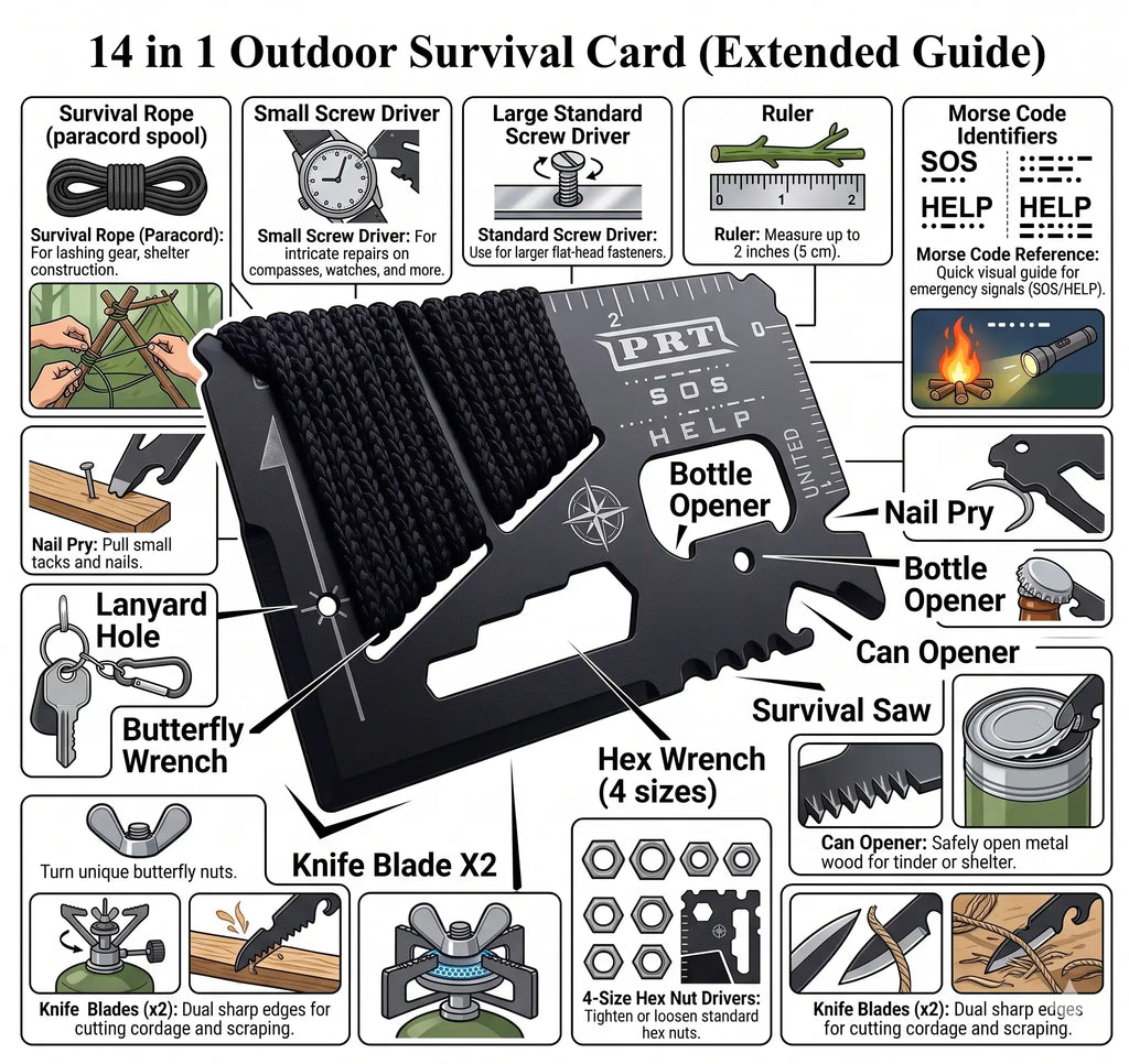 14-in-1 Premium Outdoor Survival Card - Tactical Wallet Tool