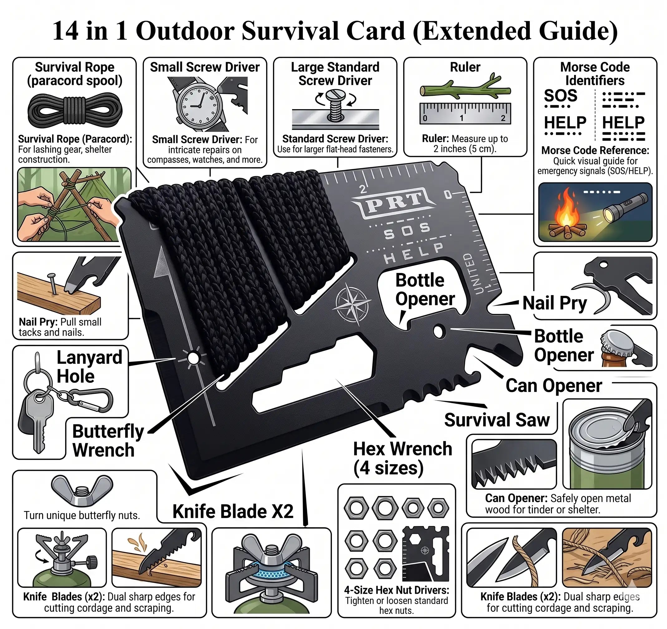 14-in-1 Premium Outdoor Survival Card - Tactical Wallet Tool