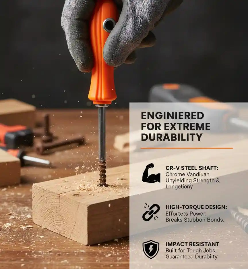 مفك براغي 2 في 1 قابل للتبديل (برأس مسطح ورأس فيليبس) – يتحول إلى مقبض على شكل حرف T لعزم دوران إضافي.